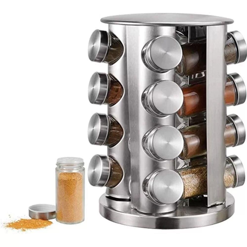 Porta Tempero Inox Giratorio Com 16 Potes Torre De Condimentos