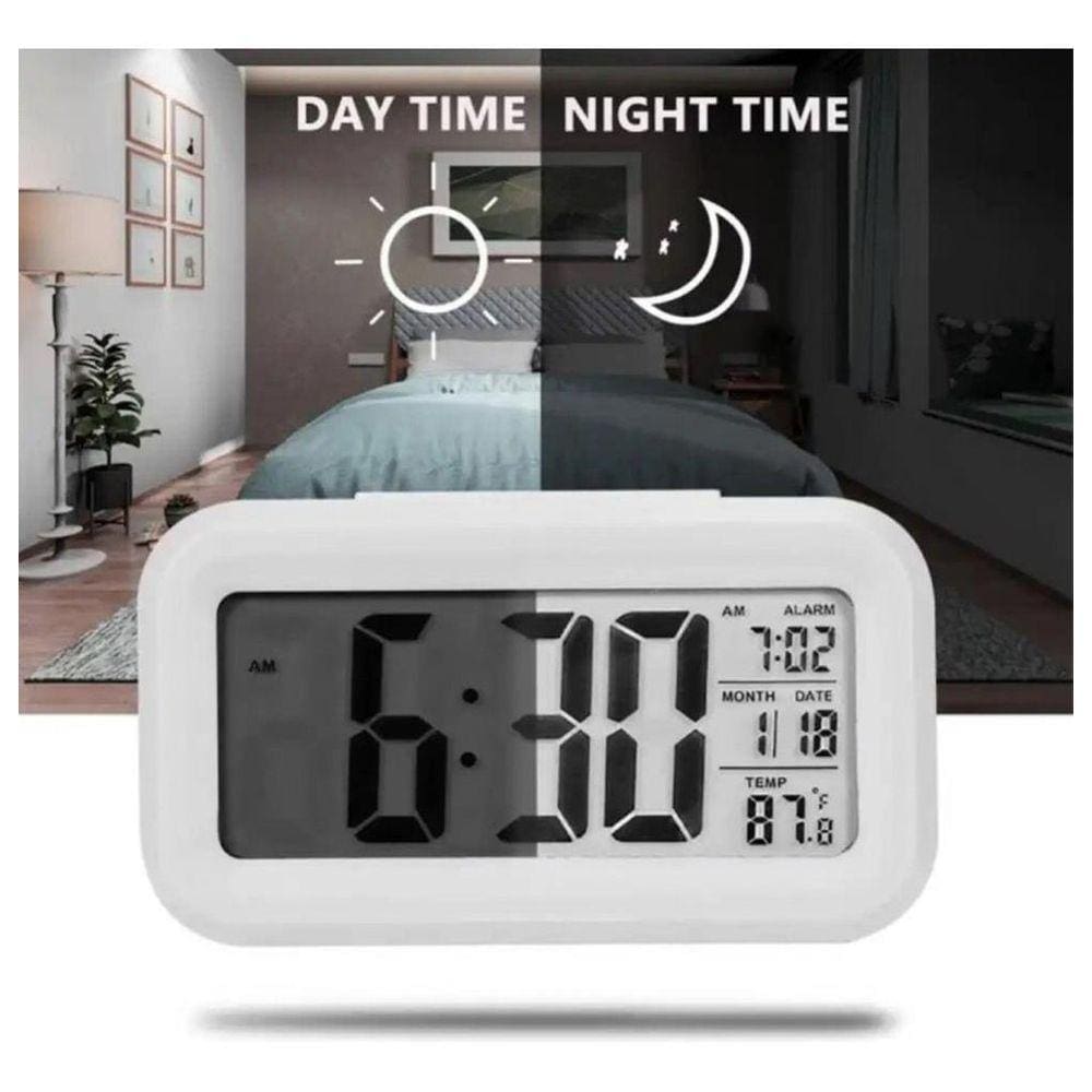 Relógio de Mesa Digital com Sensor de Temperatura - LED HD - Branco