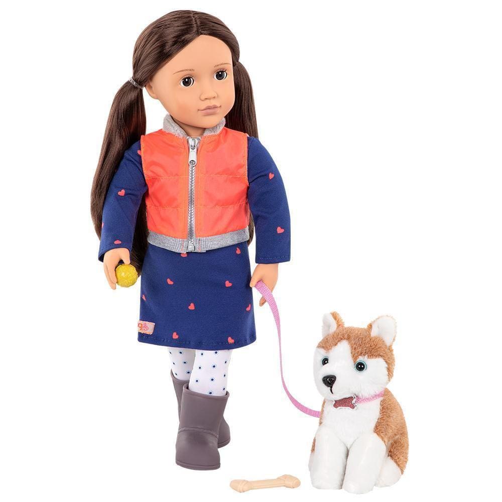 Boneca Our Generation Leslie 46cm + Cachorrinho - Roupa Azul