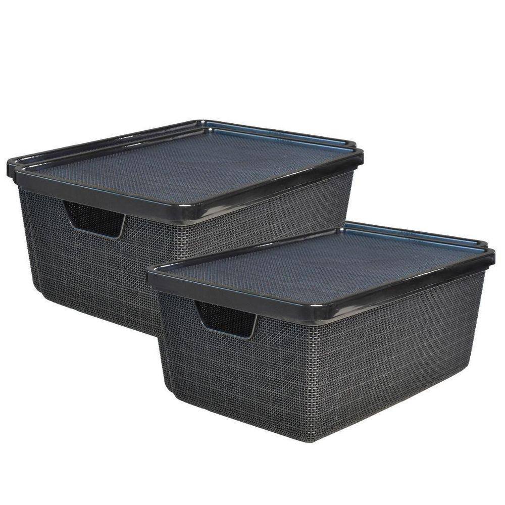 2 Caixas Organizadoras 16 Litros Preta Para Brinquedos Preta