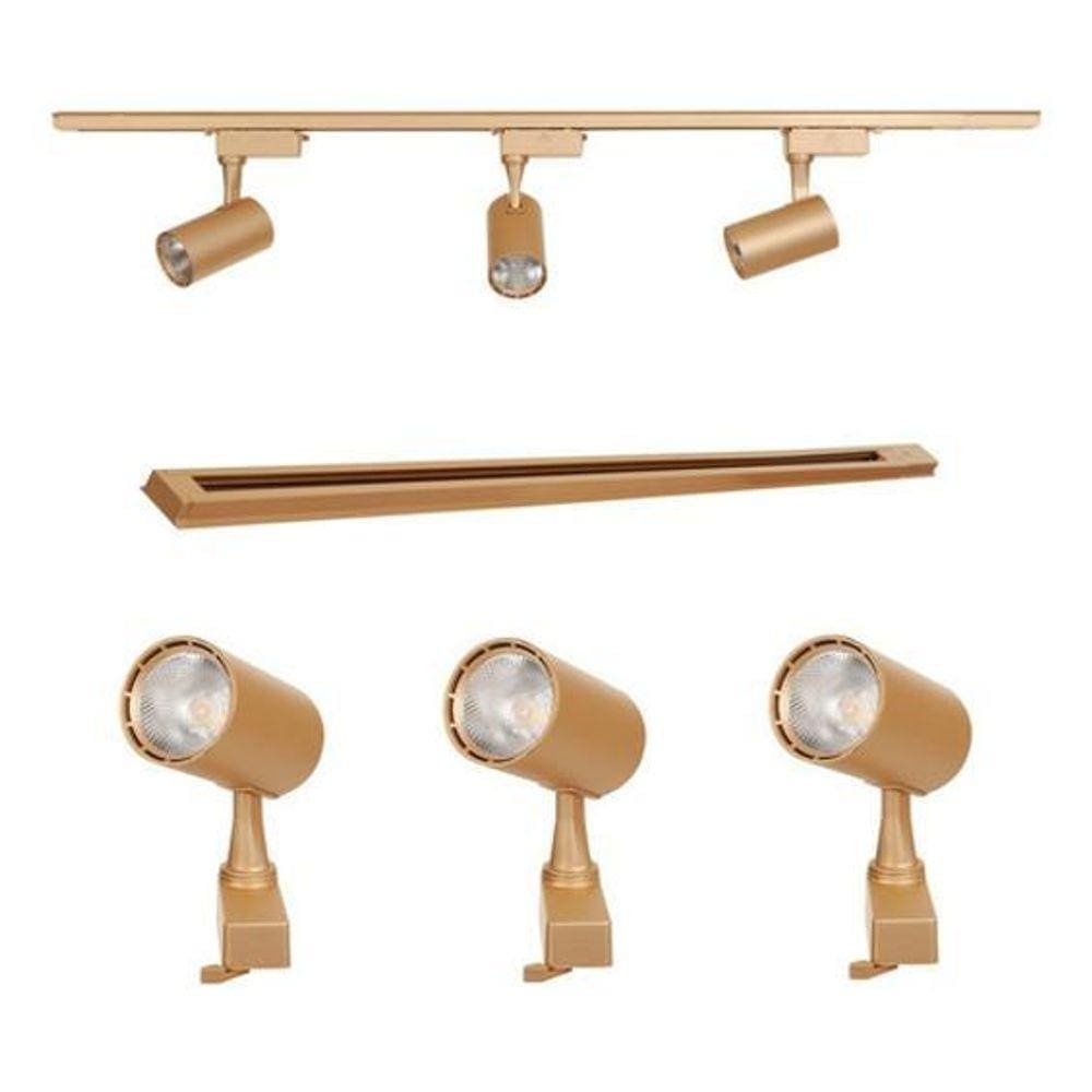 Kit Trilho Eletrificado 1M + 3 Spots 7W Dourado Fosco Frio