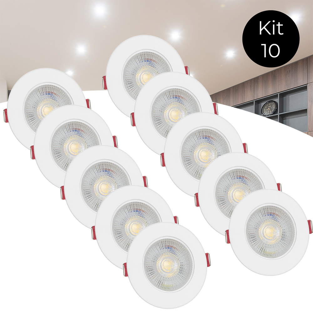 Kit 10 Spot Led Smd 7w Dicróica Direcionável Redondo Branco Frio