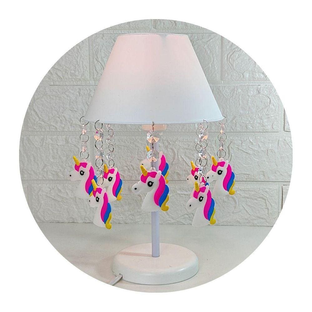 Abajur Unicórnio Branco 30cm - Decoração Quarto Crianças