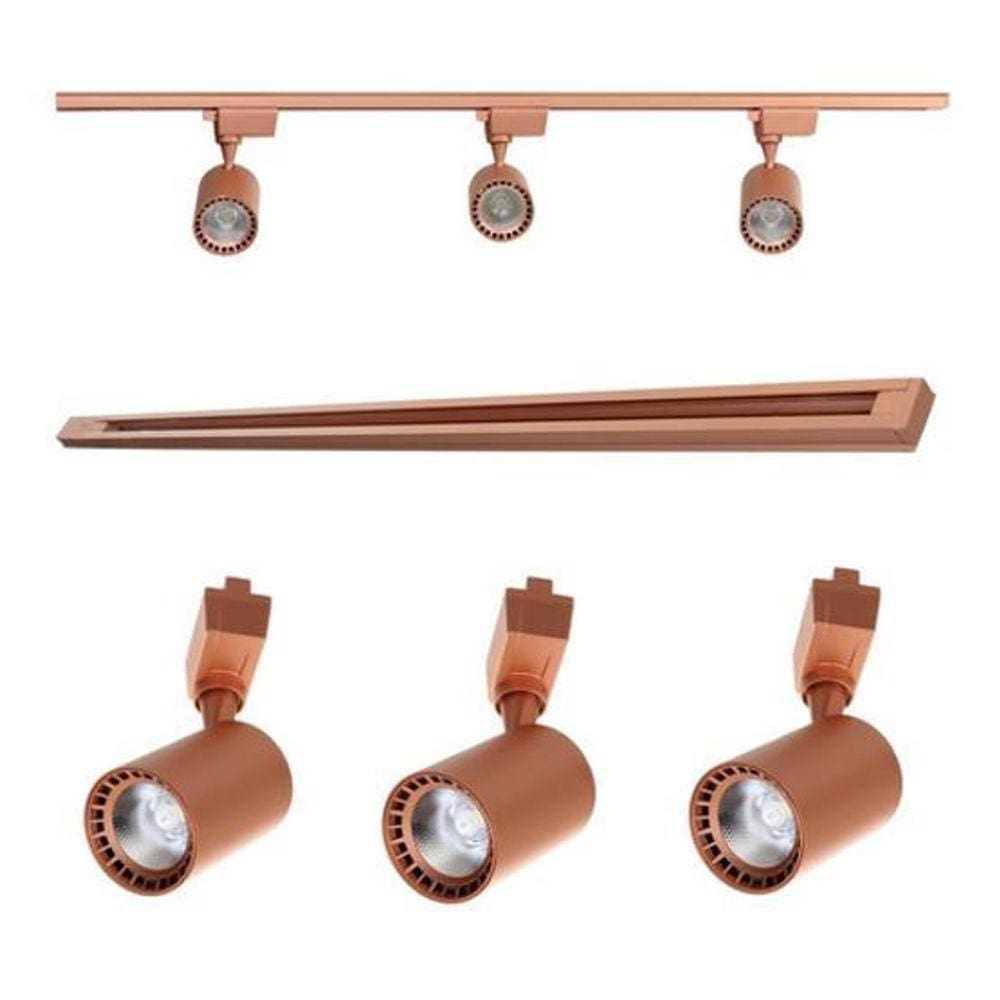Kit Trilho Eletrificado De 1Mt + 3 Spots Led 7W Quente Cobre