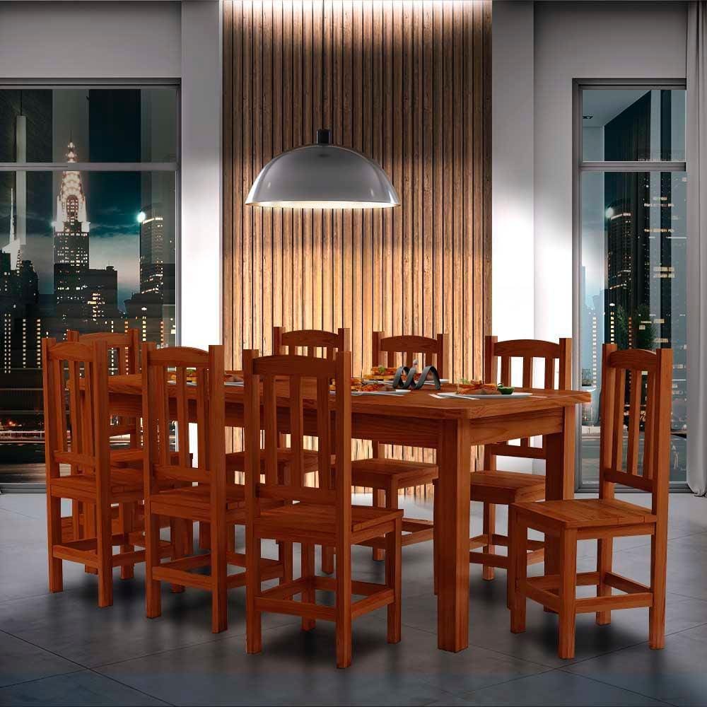 Mesa Retangular Com 8 Cadeiras Madeira Maciça 200 x 88 Castanho Solace Shop JM