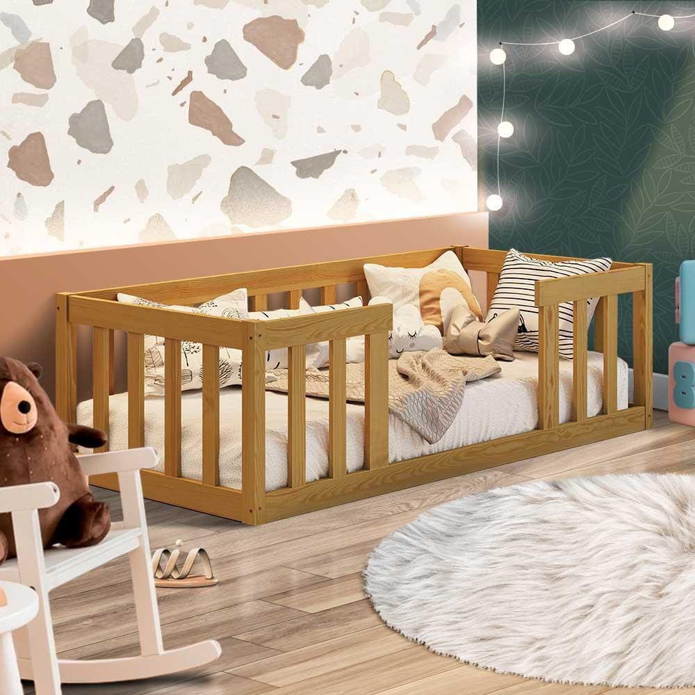 Cama Infantil Montessoriana Com Grade De Proteção Nogueira Eler Shop Jm
