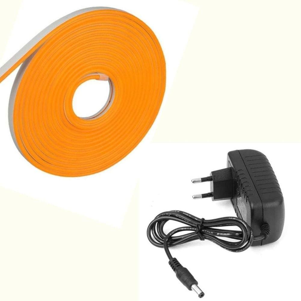 Led Neon Amarelo Alaranjado 5M 12V Com Fonte