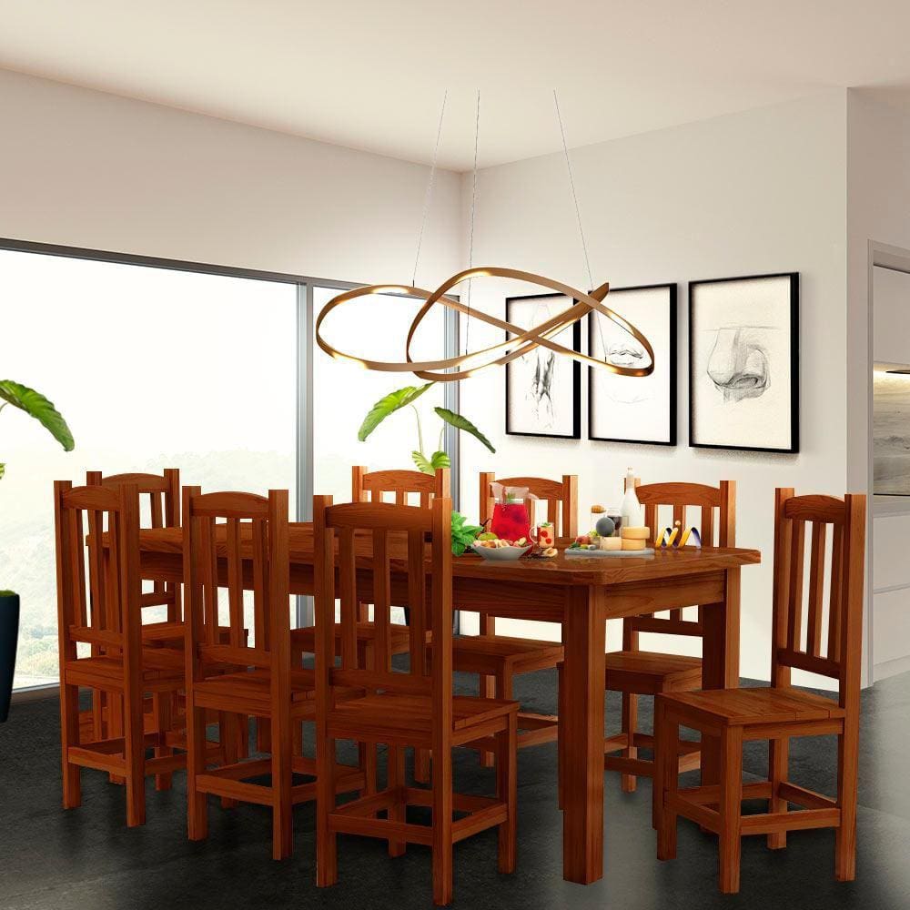 Conjunto Sala De Jantar Mesa E 8 Cadeiras Madeira Maciça 200 x 88 cm Castanho Sil Shop JM