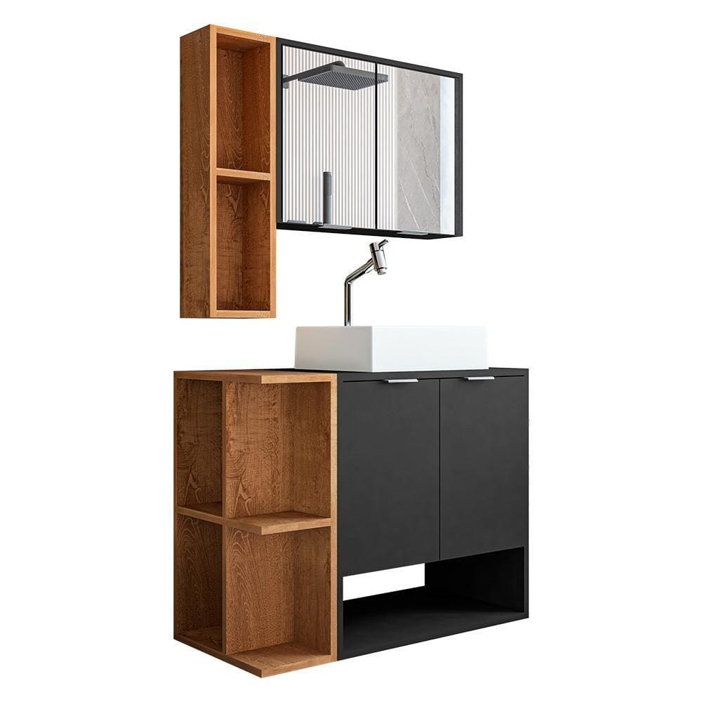 Gabinete Banheiro Star com Cuba Dalla e Valvula Click Black