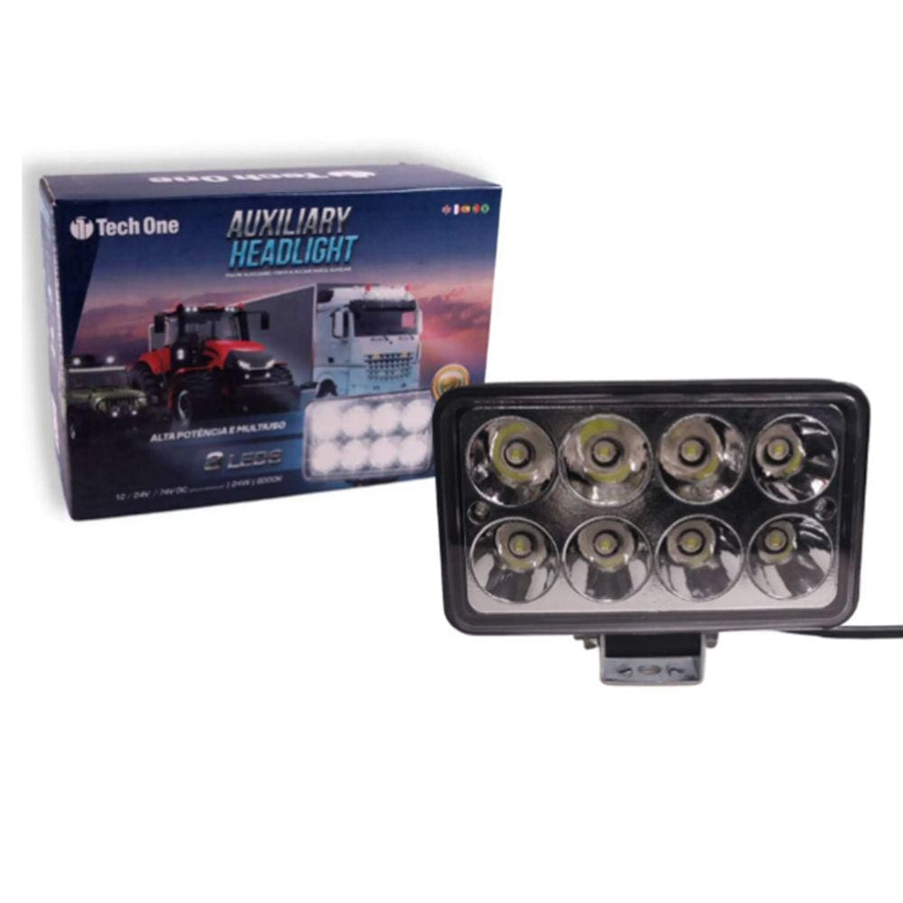 Farol De Milha Led 12/24V 6000K 8 Leds Retangular Tech One