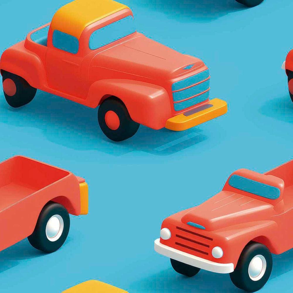 Papel de Parede Auto Colante Infantil azul Carrinho vermelho Quarto Menino Lavavel 3m