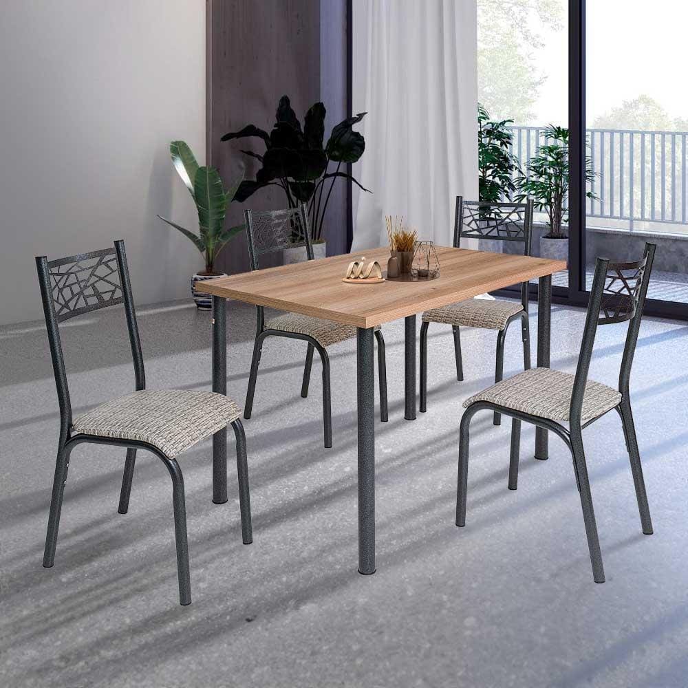 Conjunto De Mesa Sala De Jantar Com 4 Cadeiras Em Aço Preto Carvalho Com Estofado Manteiga Tizo Shop Jm
