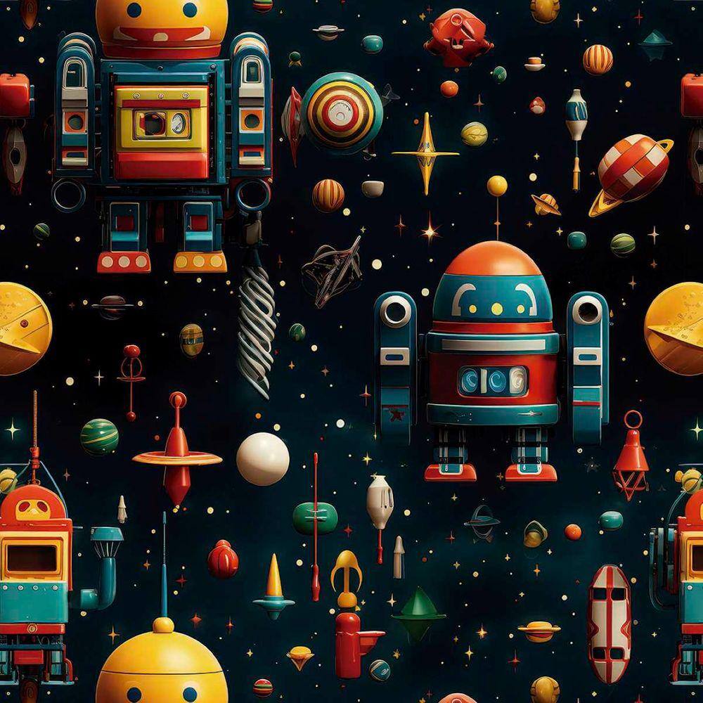Papel de Parede Auto Adesivo infantilRobô Espacial Colorido decoradoLavavel Quarto Menino 9m