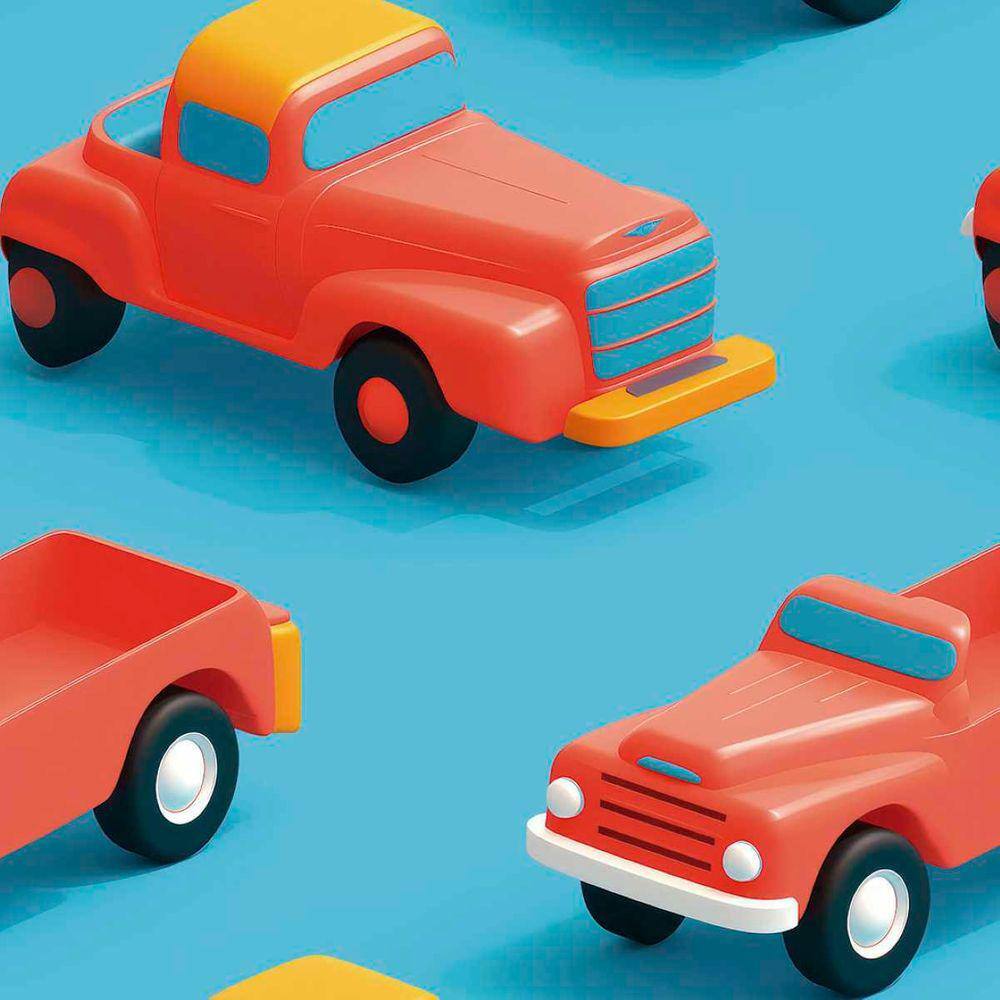 Papel de Parede Auto Colante Infantil azul Carrinho vermelho Quarto Menino Lavavel 15m