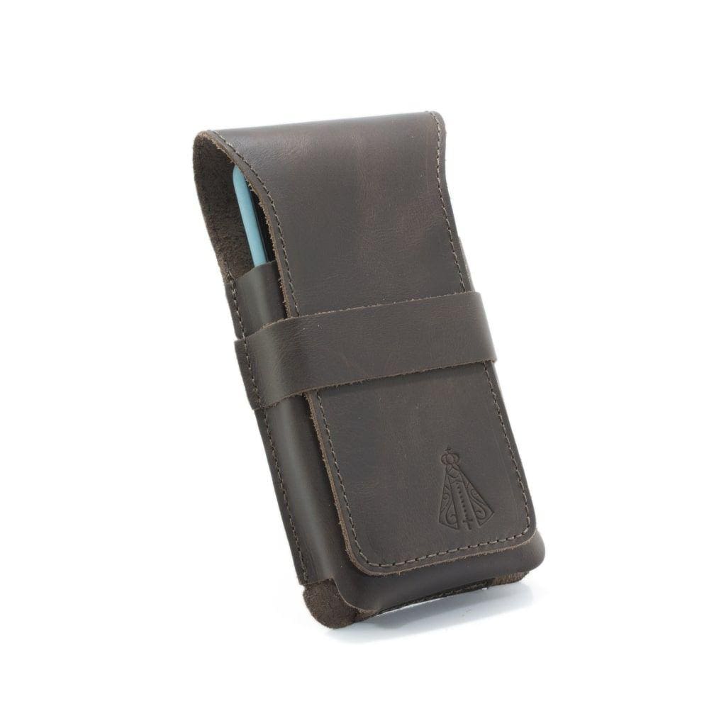 Bainha Capa Couro Protetora Celular Smartphone Nossa Senhora De Aparecida Passador Para Cinto