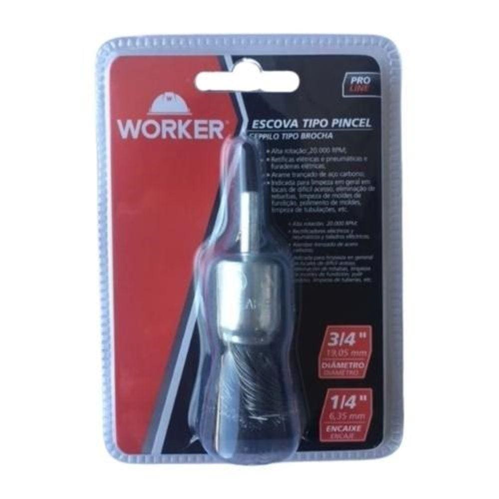 Escova de Aço Tipo Pincel Arame Ondulado 3/4 Pol. x 19mm - Worker