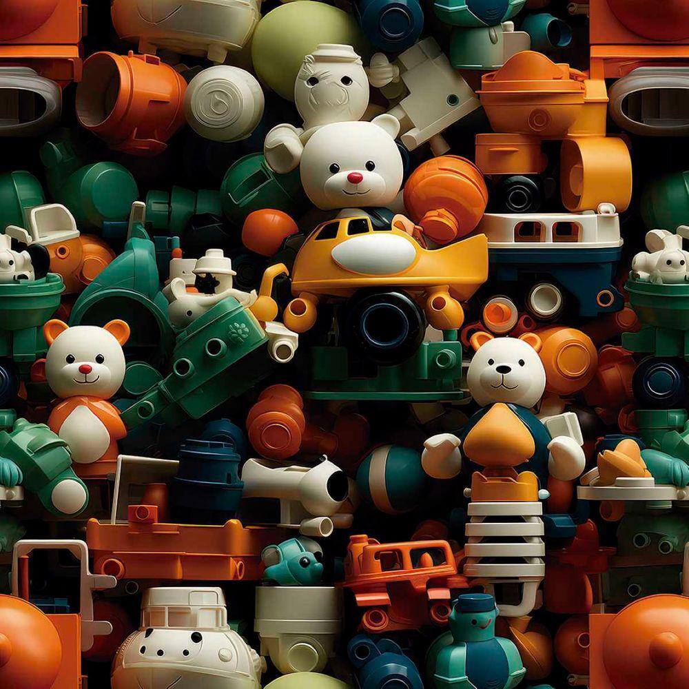 Papel de Parede Auto Adesivo Brinquedos Coloridos Quarto Infantil Decorativo Lavavel Vinilico 15m