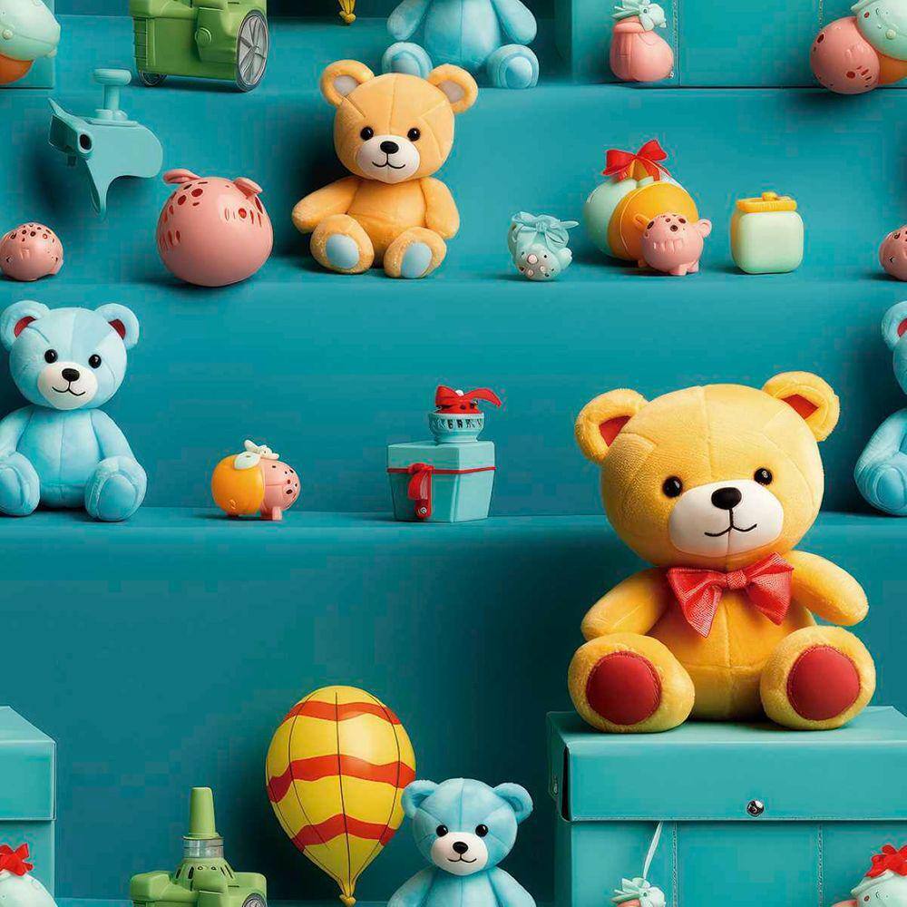 Papel de Parede Auto Adesivo Infantil Ursinho Fofo Colorido Lavável decorativo quarto bebê 15m