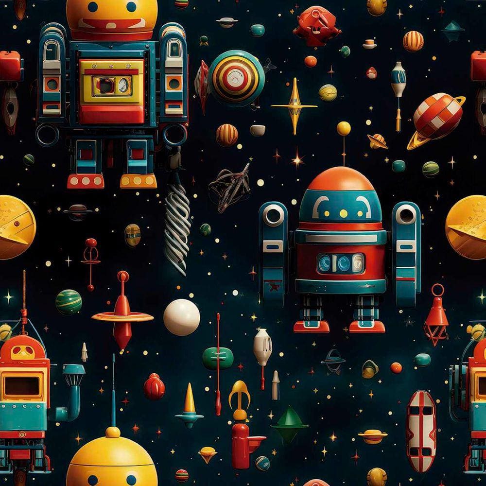 Papel de Parede Auto Adesivo infantilRobô Espacial Colorido decoradoLavavel Quarto Menino 18m