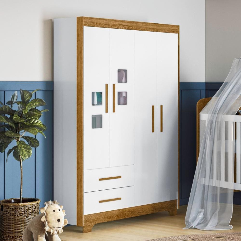 Guarda Roupa de Bebê 4 Portas Fly Flex Branco/Ypê