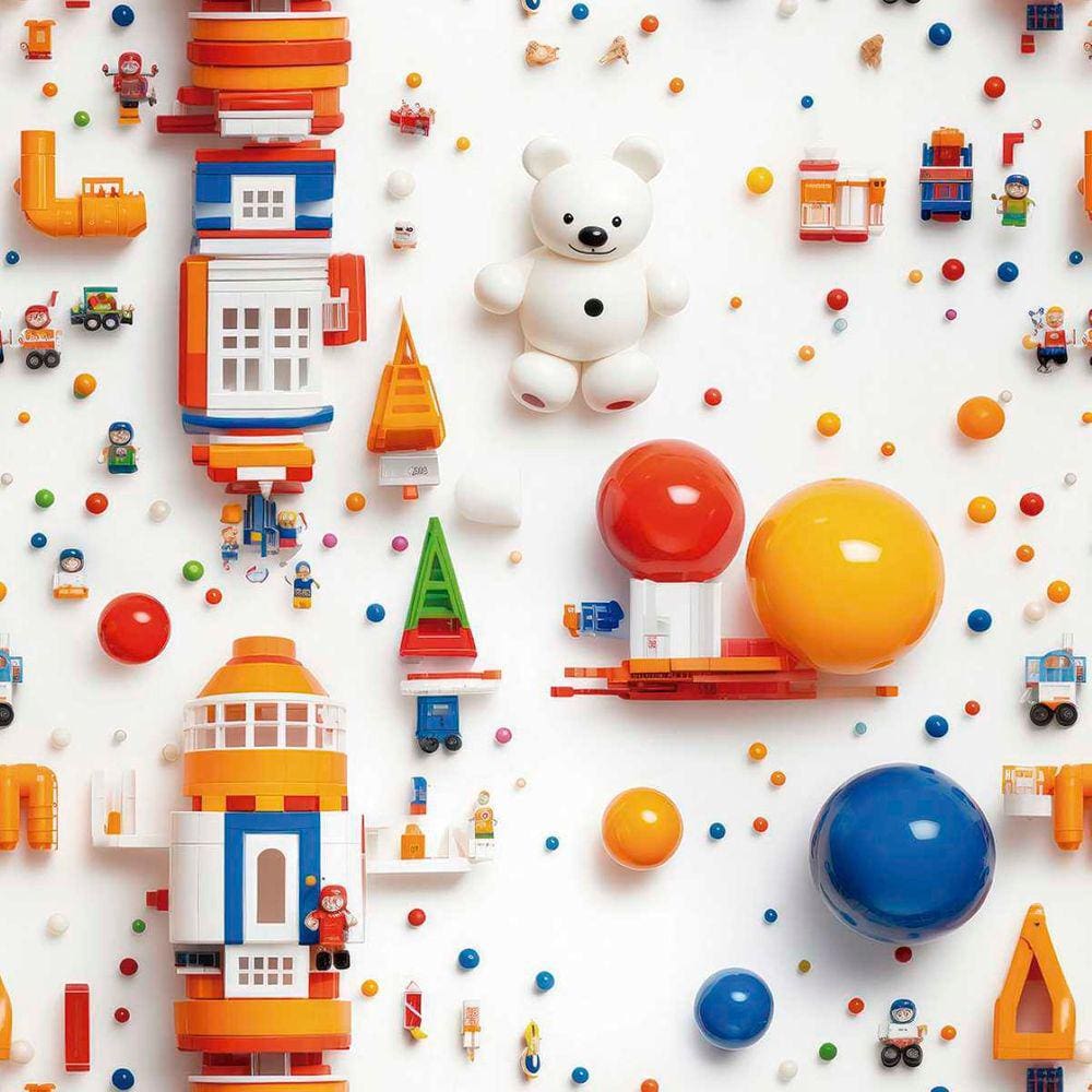 Papel de Parede Auto Adesivo Infantil Brinquedos Coloridos Lavável Decorado Quarto Criança 12m