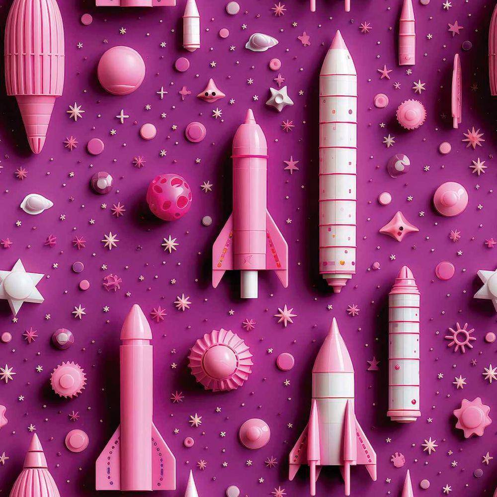 Papel de Parede Auto Adesivo Quarto Menina Foguete rosa infantil decorativo Lavavel 18m
