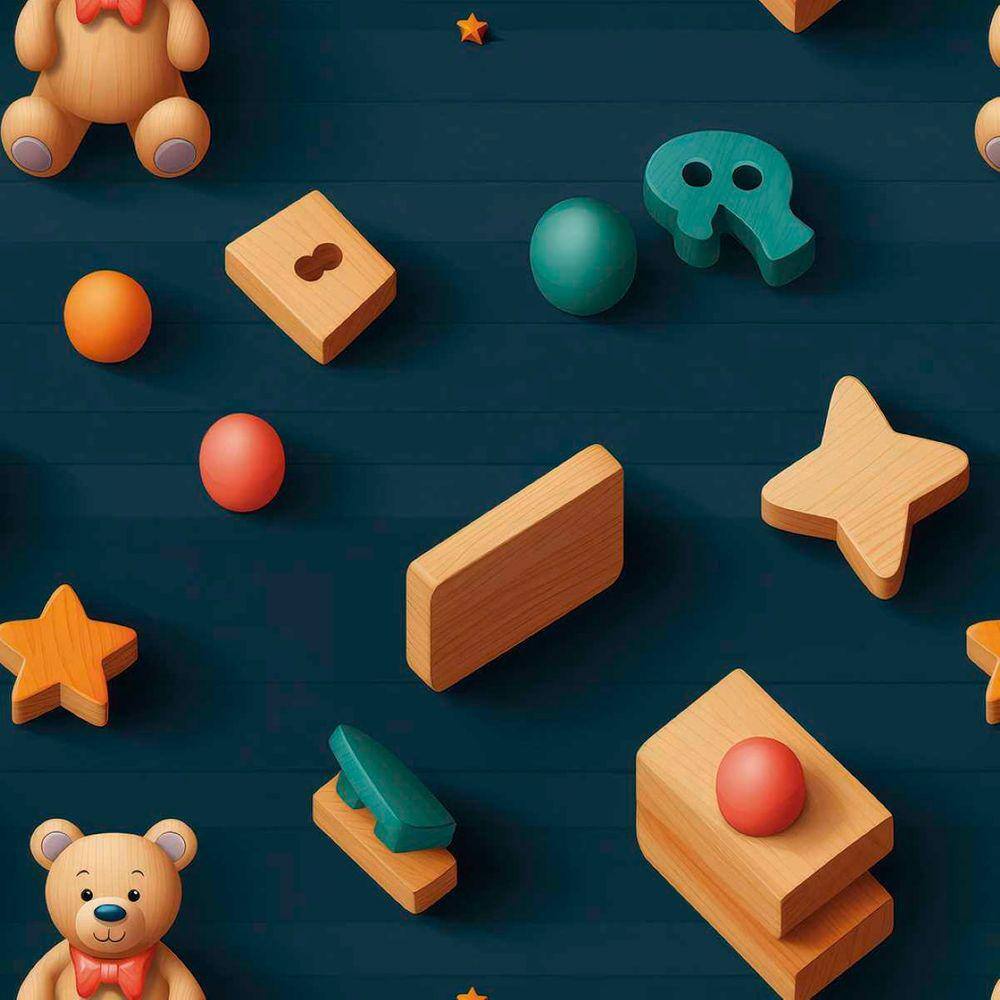 Papel de Parede Auto Colante Infantil Brinquedinhos Coloridos decorativo verde Quarto Bebê 15m