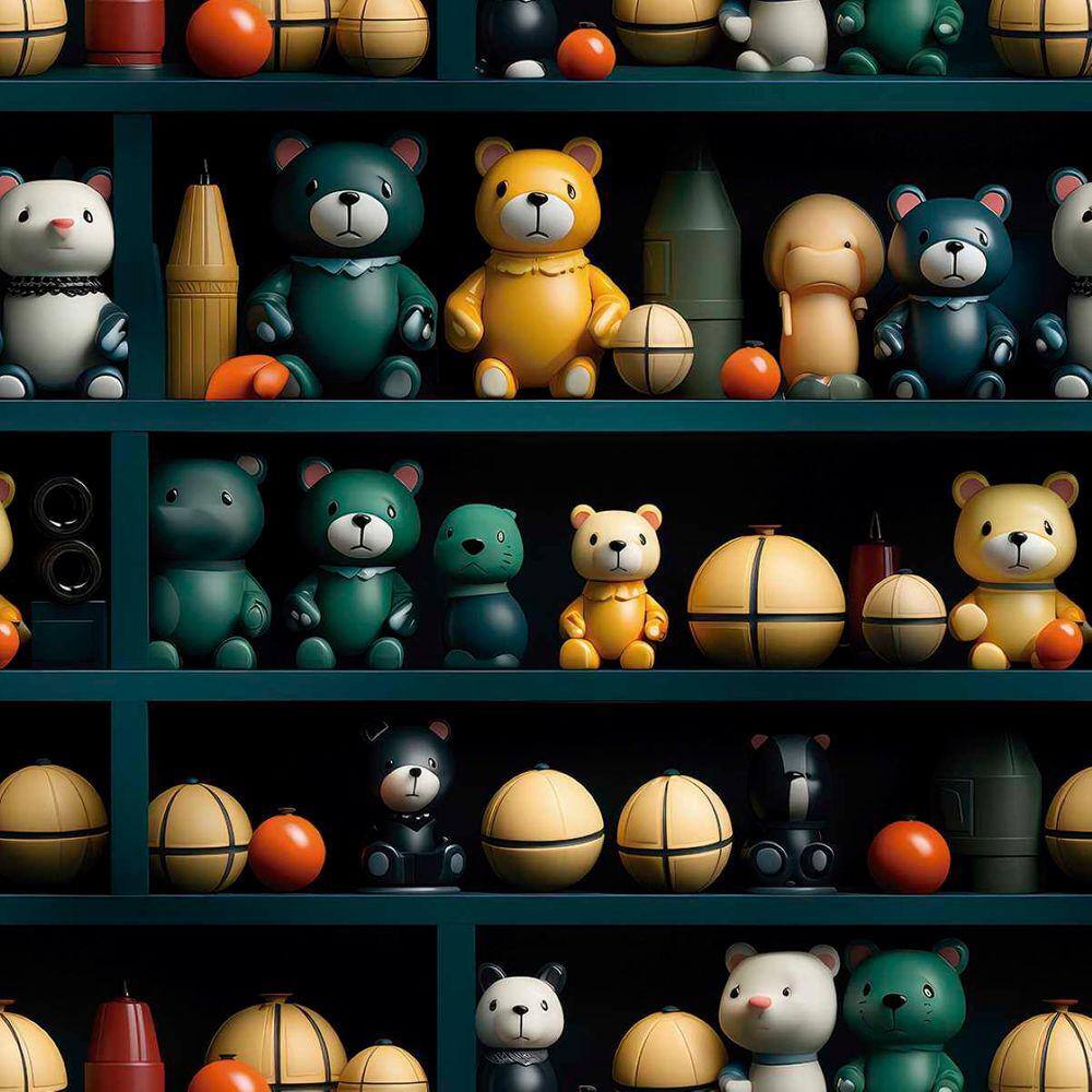 Papel de Parede Auto Colante Quarto Infantil Brinquedos verdes Criança Bebê Vinil decorativo 18m