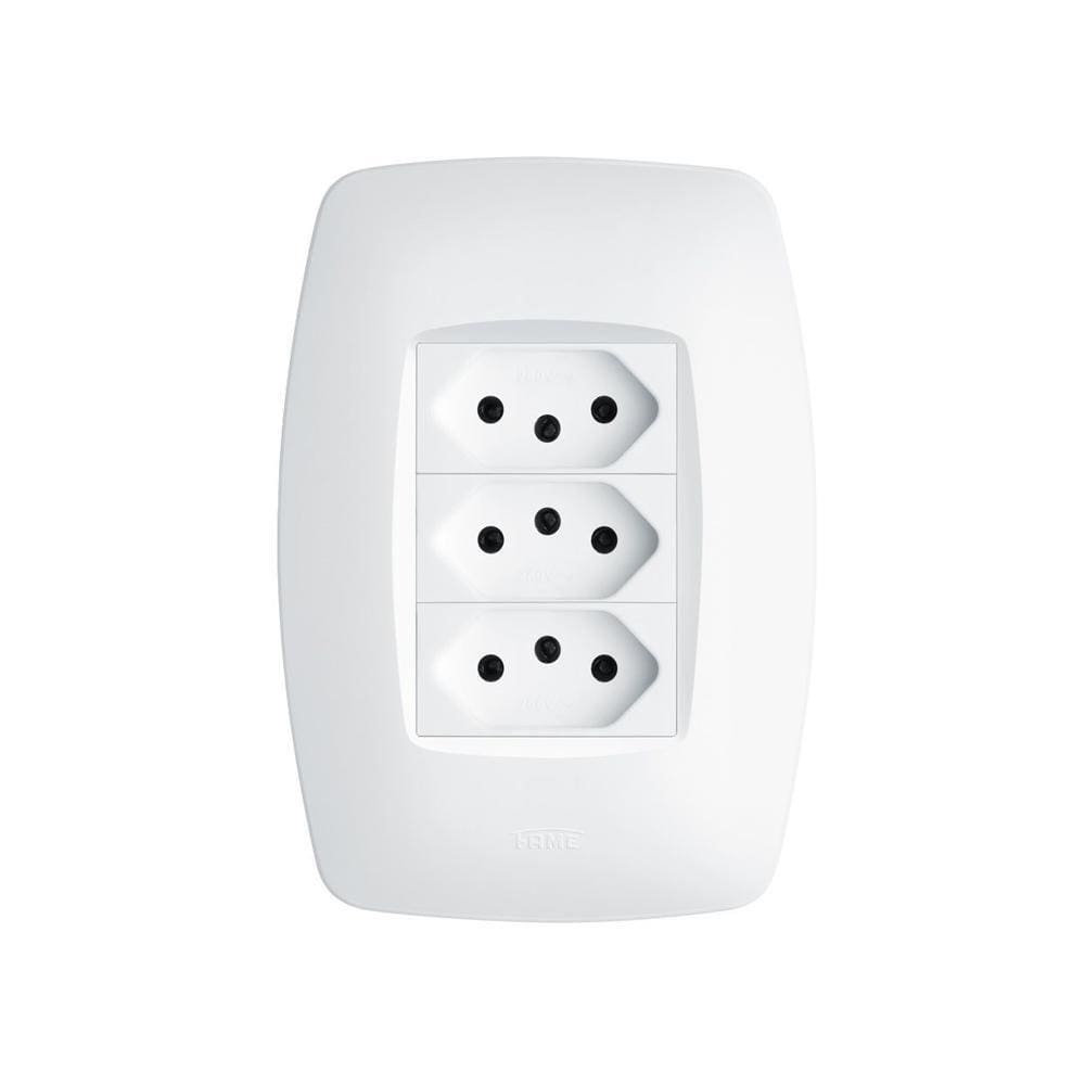 Tomada Tripla Fame Elegance 2P+T 20A Com Placa 4X2 Branco