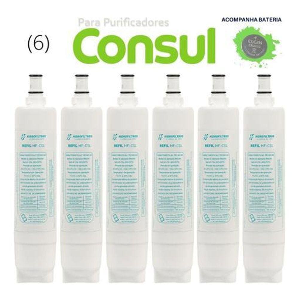 Kit 06 Refis Hidrofiltros HF-CS p/ Purificadores Consul - Bateria