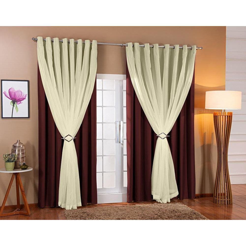 Cortina Voil com Forro Blackout 6,00x2,80 Marrom/Palha