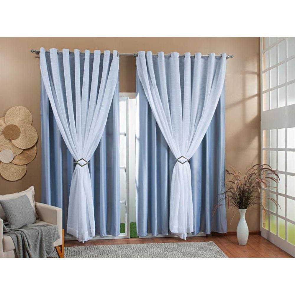Cortina Gaze Linho Forro Blackout 5,00X2,40 Cinza/Branco