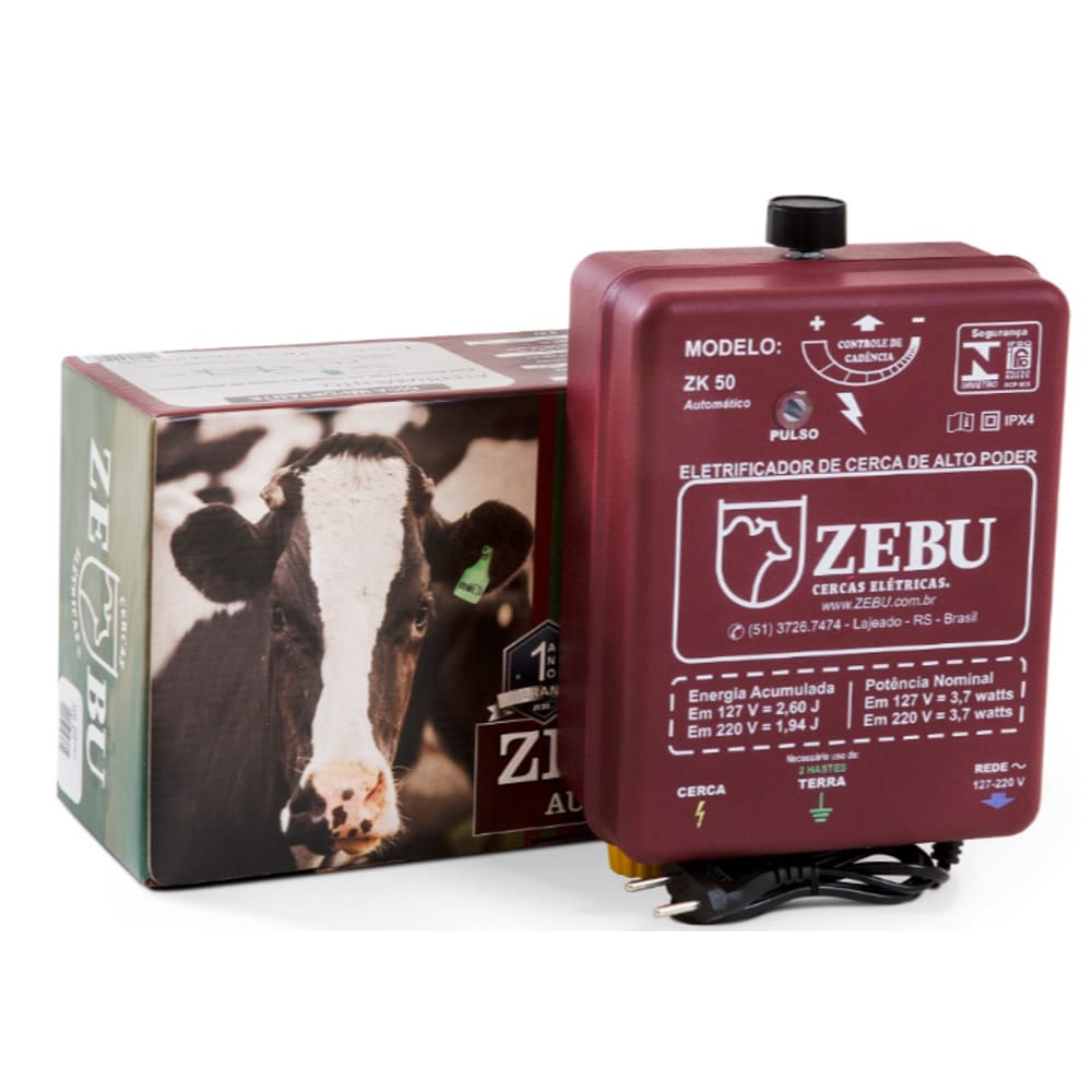 ELETRIFICADOR DE CERCA ELÉTRICA ZEBU ZK50 127V/220V Automático 50 KM
