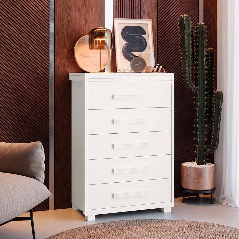 Cômoda branca com 5 gavetas para quarto