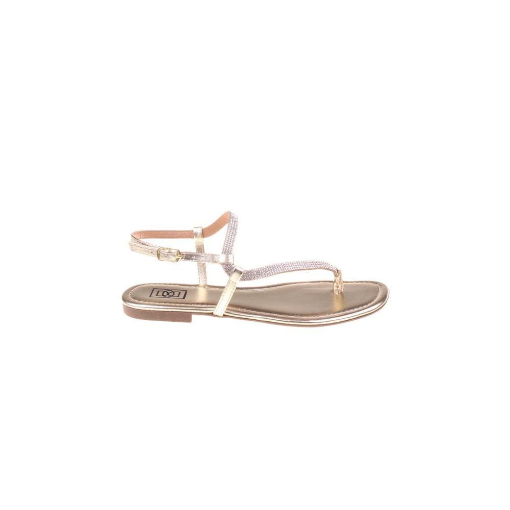 Sandália Rasteira De Dedo Feminina Flat Dourado Ouro Strass