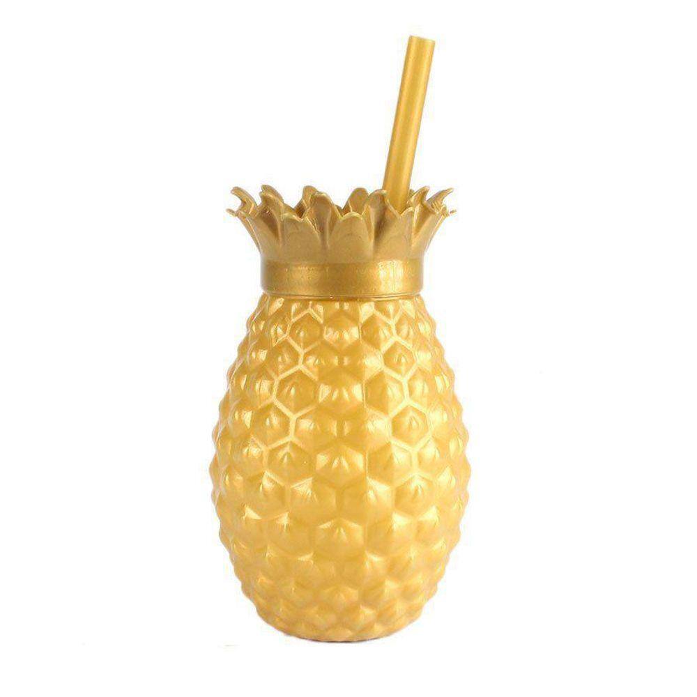 Copo Abacaxi Com Canudo Dourado - Unidade
