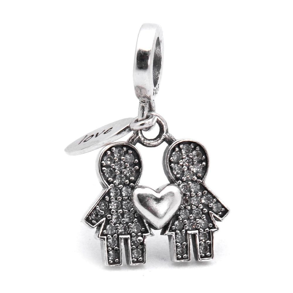 Berloque Charm Pingente Casal Meninas Em Prata 925