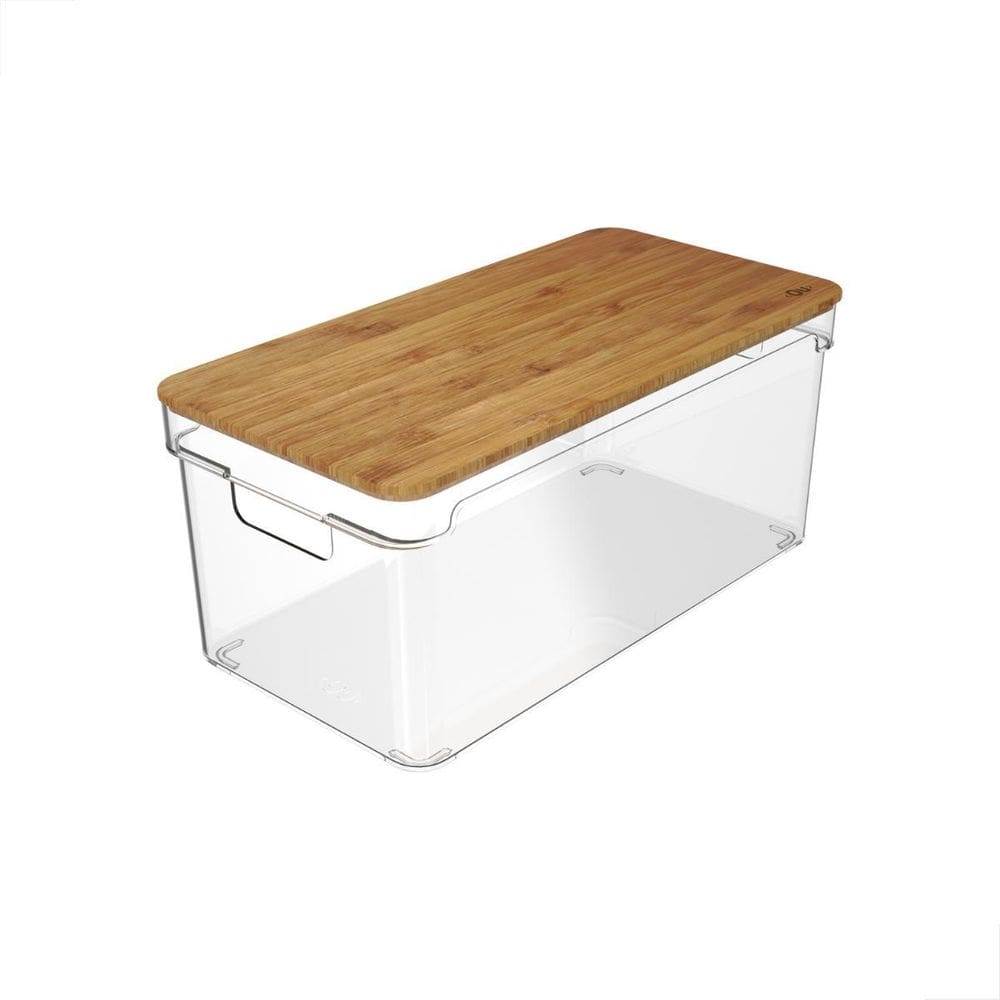 Organizador Clear 6,3L com Tampa de Bambu - 30,5x15,5x15,5cm