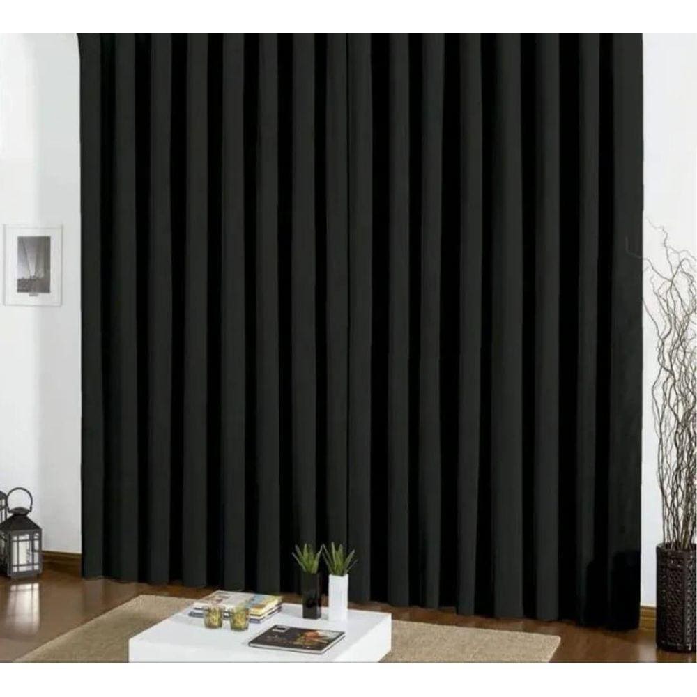 Cortina Blackout 5,00 X 2,50 Trilho Suiço Em Tecido Preta