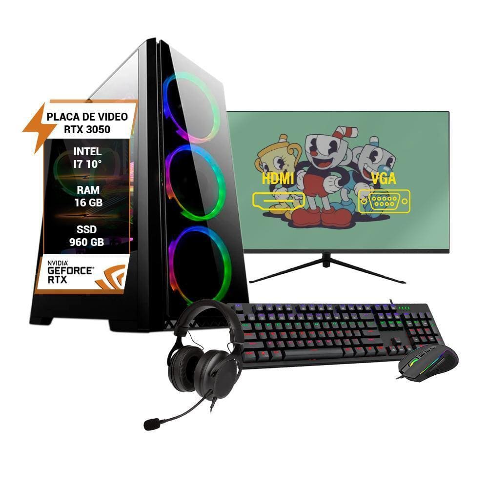 Pc Gamer Completo Intel I7 10 Rtx3050 16Gb Ssd 960Gb 32