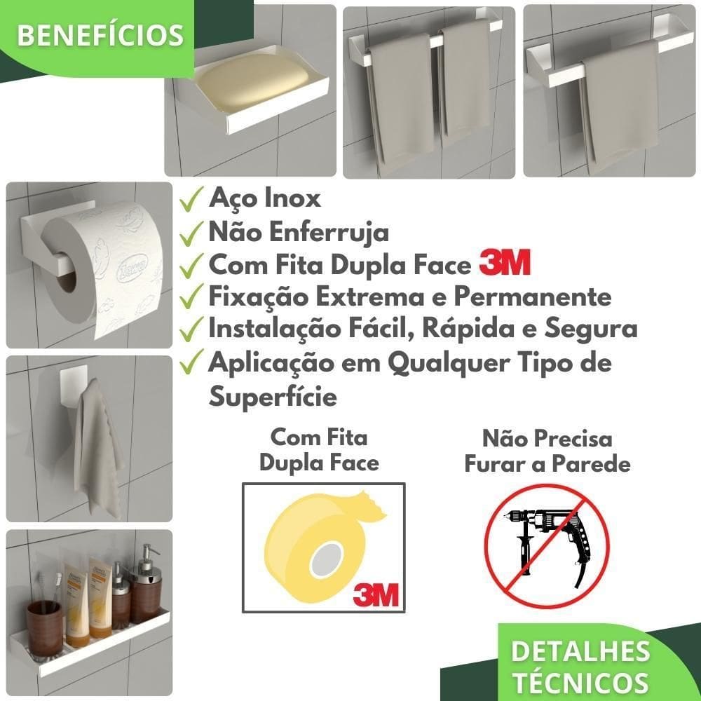 Kit Acessórios Para Banheiro Branco 6 Peças Master Slim Df