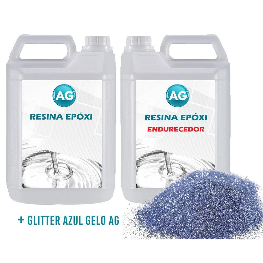 Resina Epóxi 1Kg + Glitter Azul Gelo Ag Baixa Espessura 1Mm