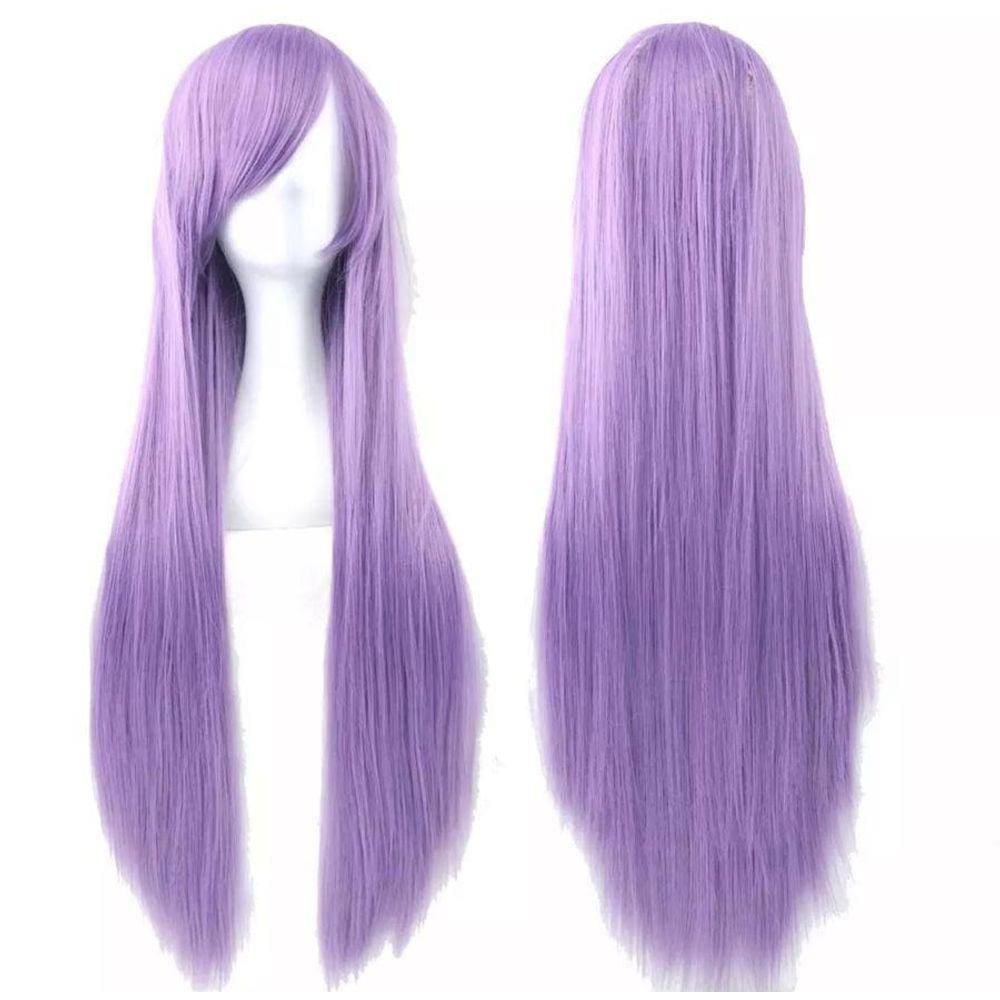 Peruca Feminina Cabelo Comprido Liso 80Cm Fibra Roxa Cosplay