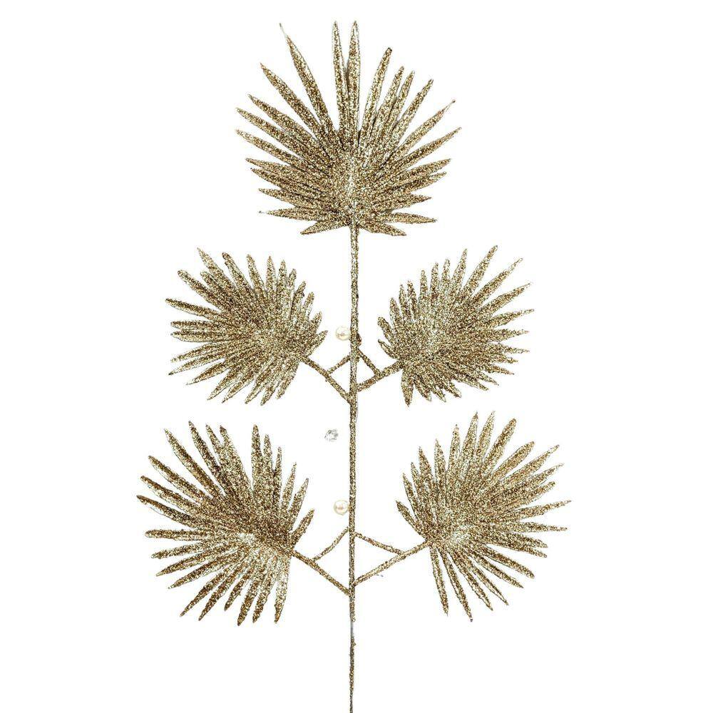 Galho Leque Champanhe 57X23Cm Folhagem De Natal