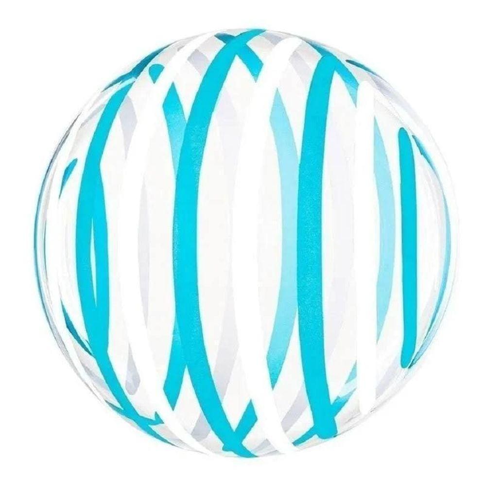 Balão Bubble 20Polegadas 50Cm Customizado Listras Azul