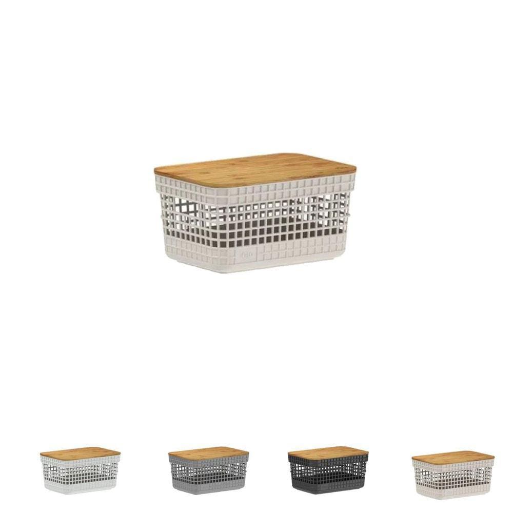 Caixa Organizadora Armário Tampa Bambu 20Cm - Bege