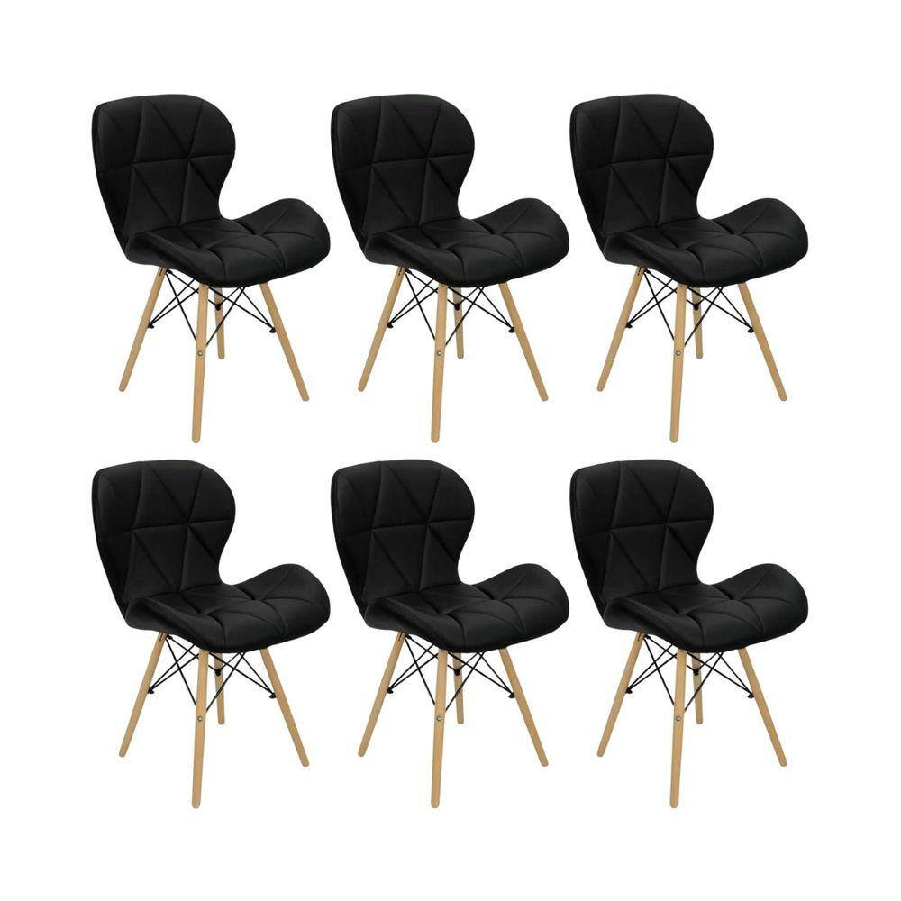 Kit 6 Cadeiras Estofada Eiffel Slim Wood Pés Madeira
