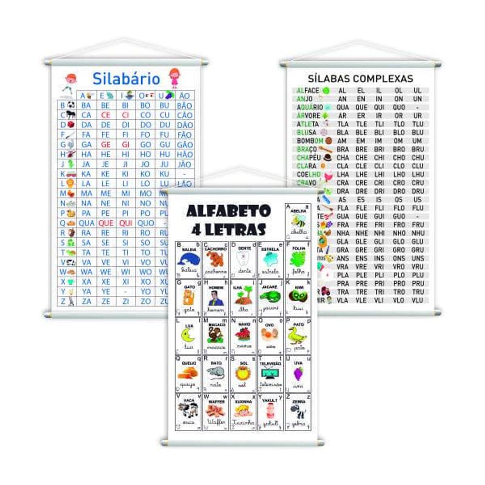 Silabário + Complexo + Alfabeto Kit 3 Banners 80X50Cm