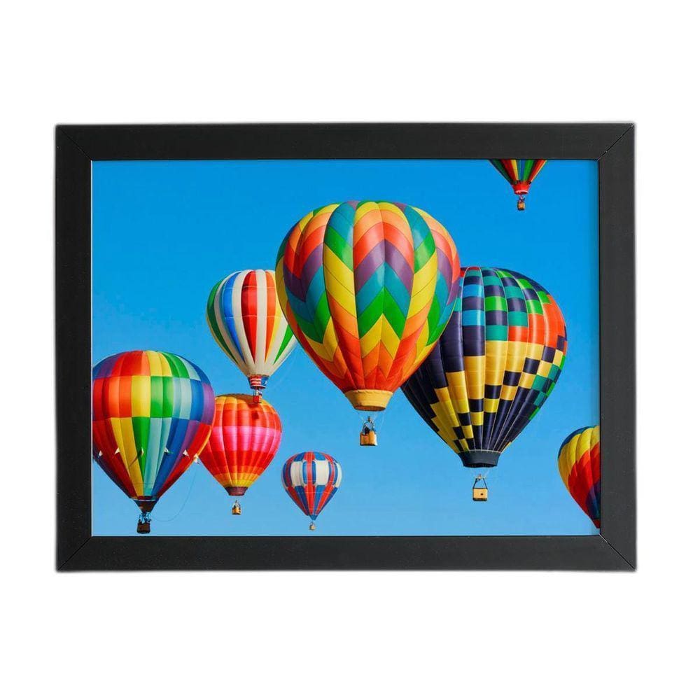 Balonismo Balão Colorido Céu Quadro Moldura Preta 60X40Cm