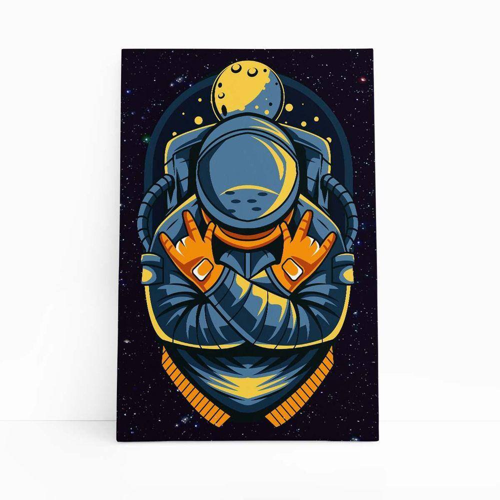 Astronauta Azul Desenho Lua Universo Quadro Canvas 60X40Cm